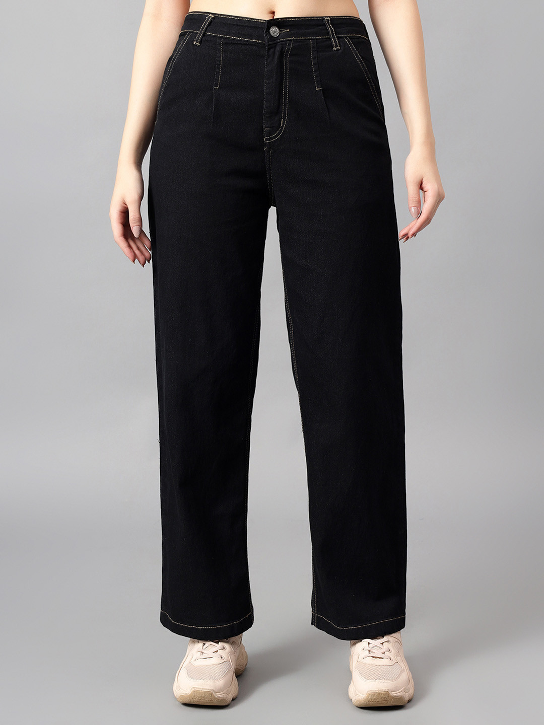 

Kotty Women Straight Fit High-Rise Stretchable Jeans, Black