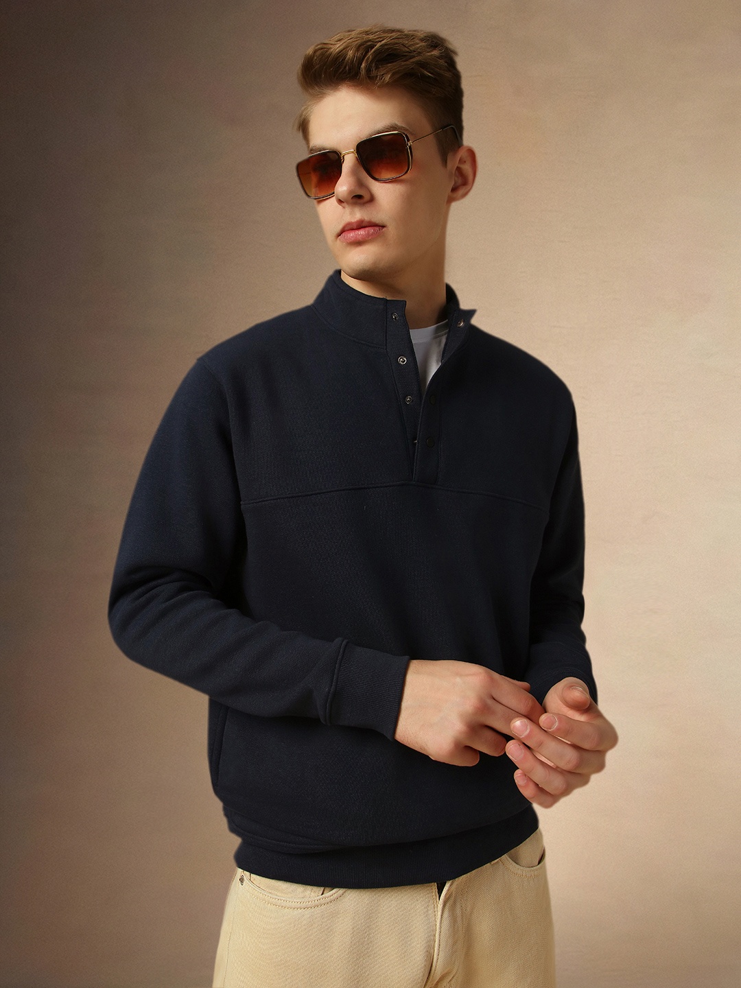 

Dennis Lingo Relaxed Fit Mock Collar Long Sleeves Pullover Sweatshirt, Navy blue