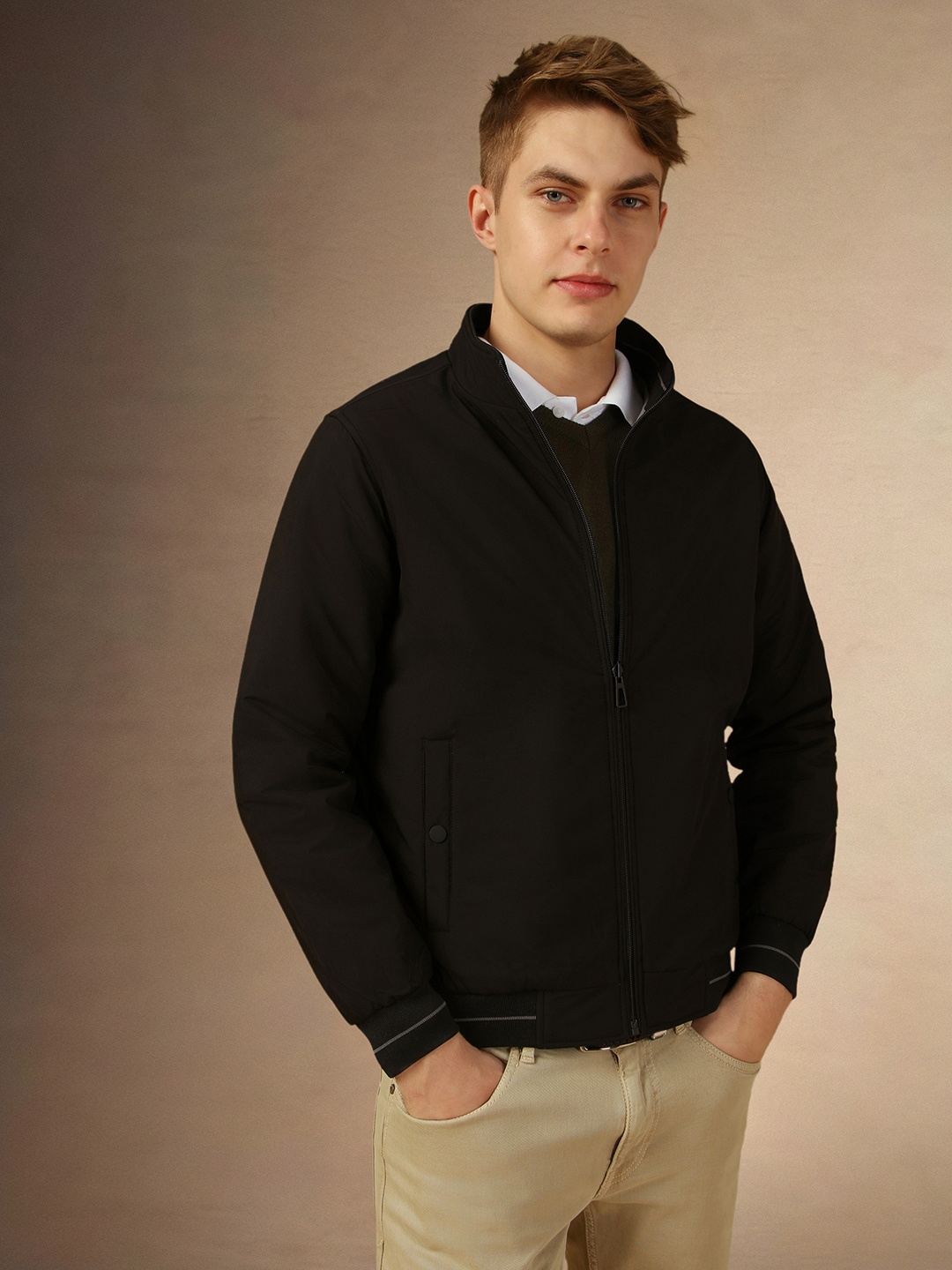 

Dennis Lingo Long Sleeves Mock Collar Reversible Padded Jacket, Grey