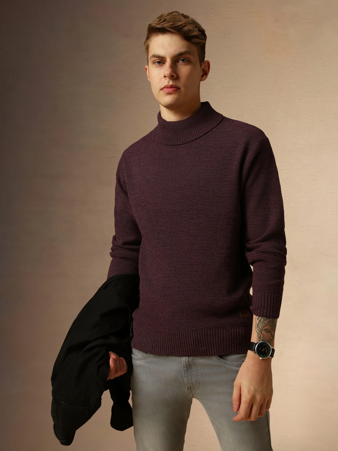 

Dennis Lingo Turtle Neck Acrylic Pullover Sweater, Purple