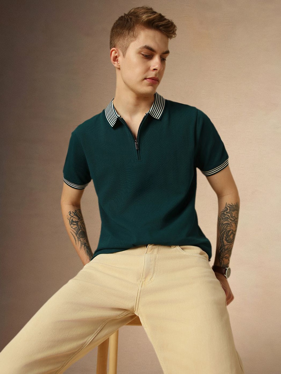 

Dennis Lingo Polo Collar Cotton Regular Fit T-shirt, Teal