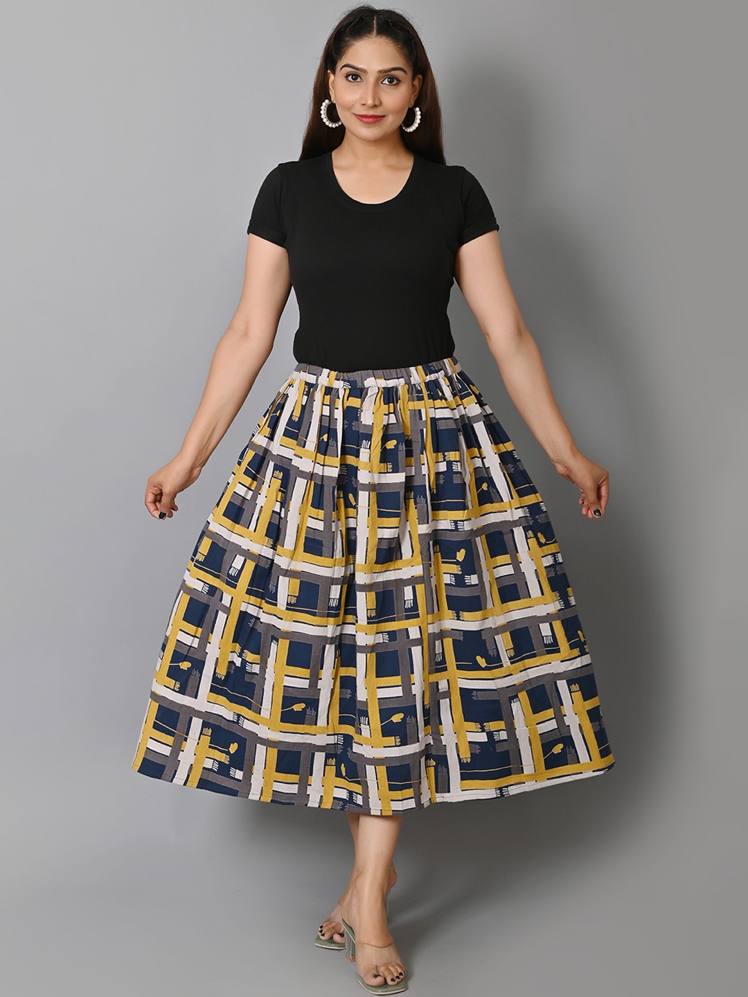 

Cloth Bites Printed Cotton Midi Flared Skirt, Yellow