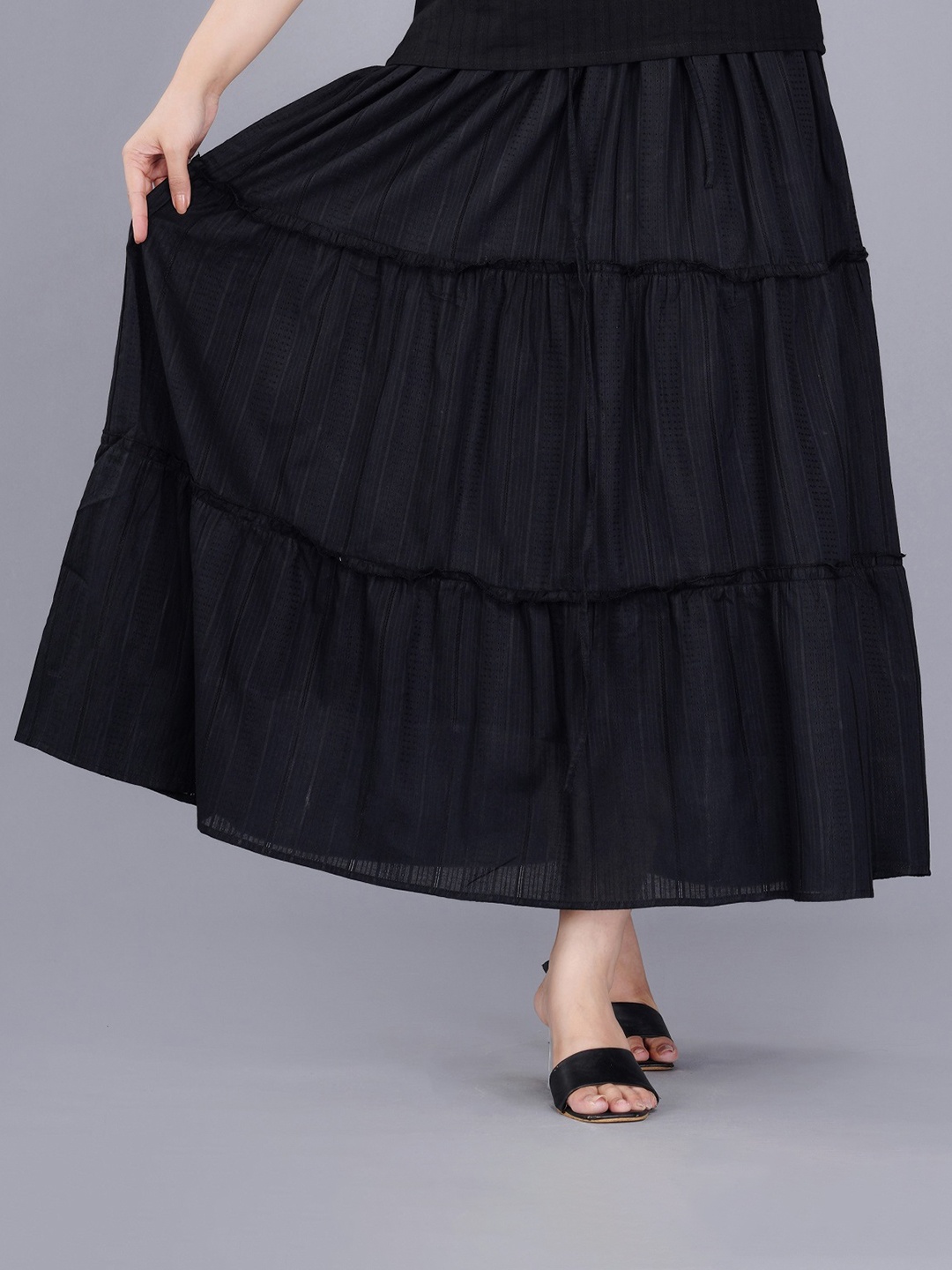 

Cloth Bites Cotton Midi Flared Skirt, Black