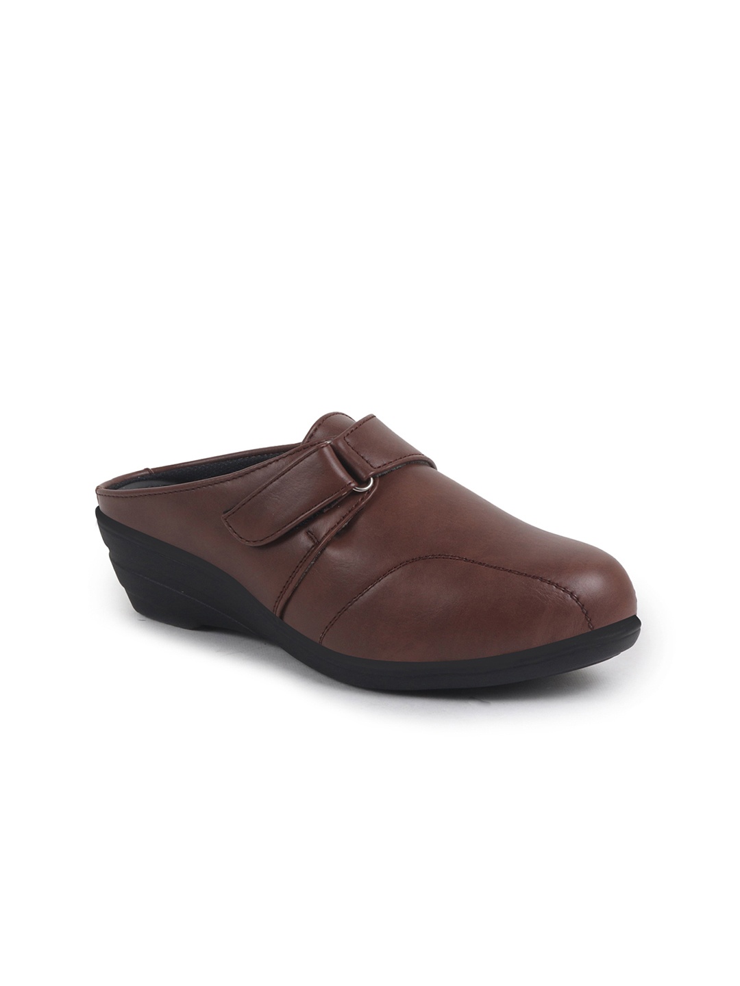 

FAUSTO PU Work Wedge Mules with Buckles, Brown