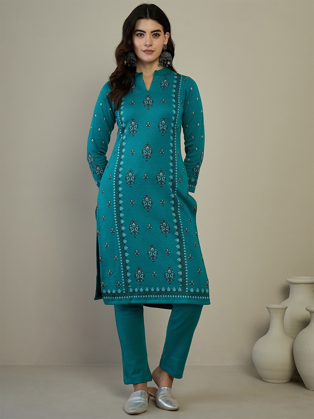 

SAHASIKA Women Floral Regular Kurta with Trousers, Green