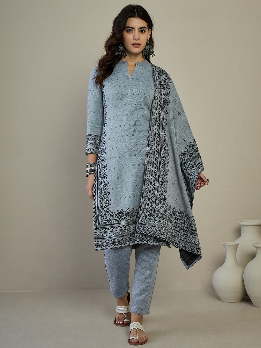 

SAHASIKA Women Regular Kurta with Trousers & With Dupatta, Grey