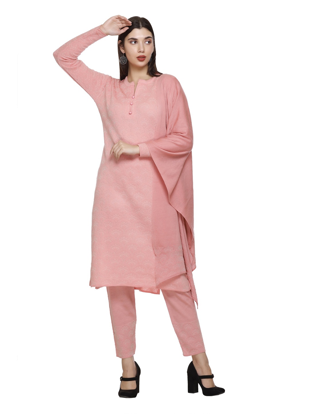 

MONTREX Women Regular Kurta with Trousers & With Dupatta, Pink