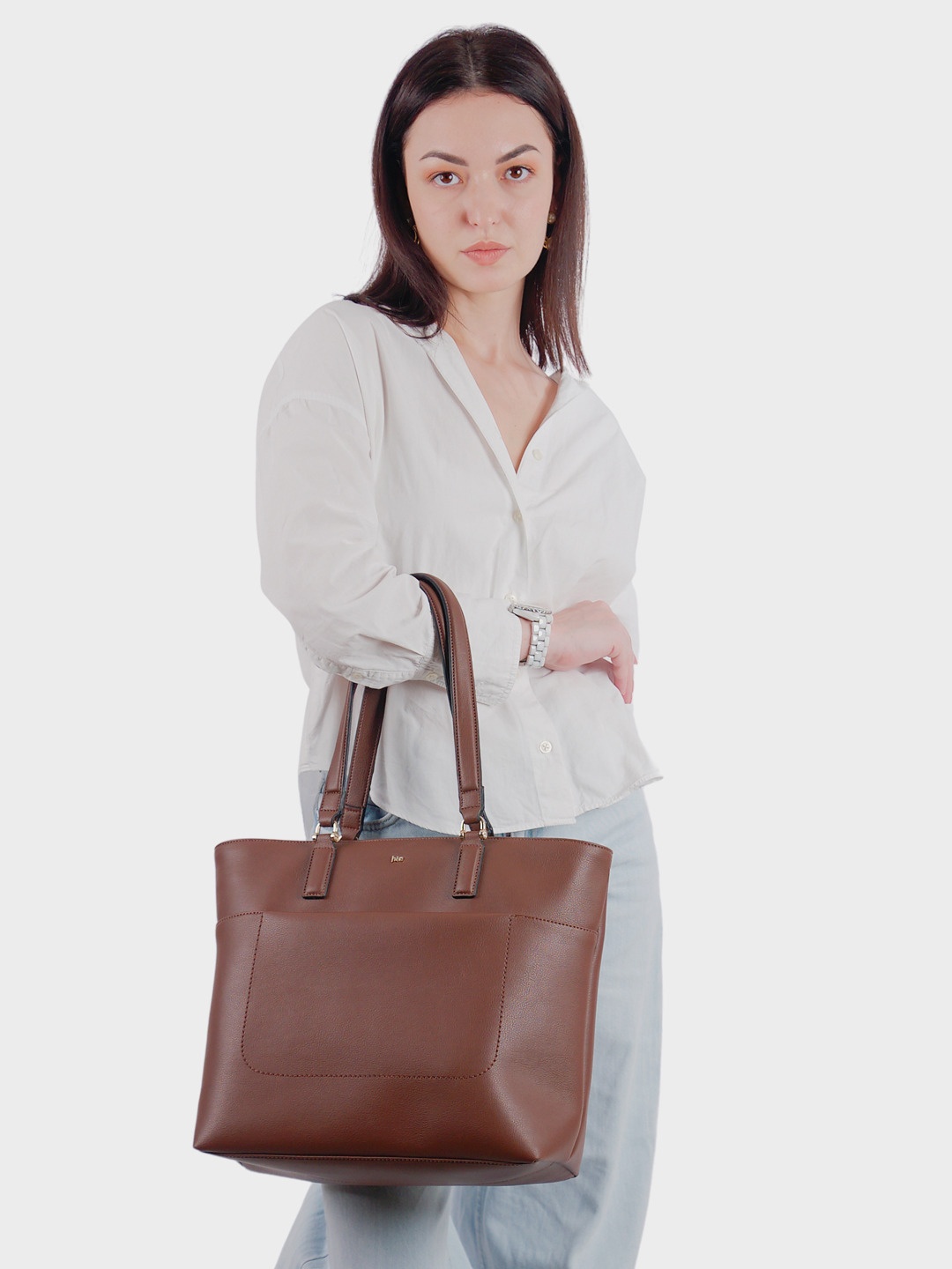

HIE Women Structured Shoulder Bag, Coffee brown