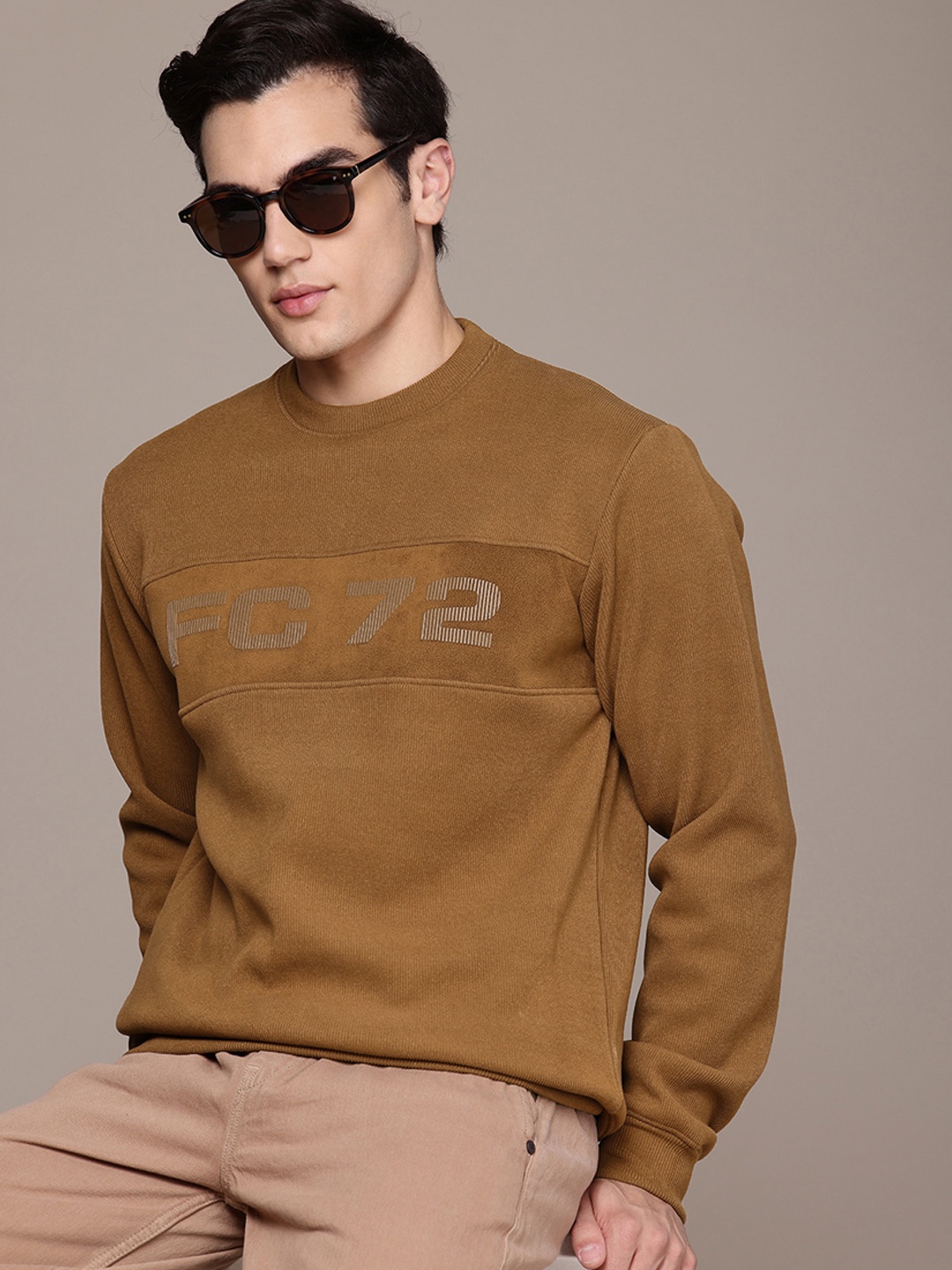 

French Connection Round Neck Printed Sweatshirt, Coffee brown