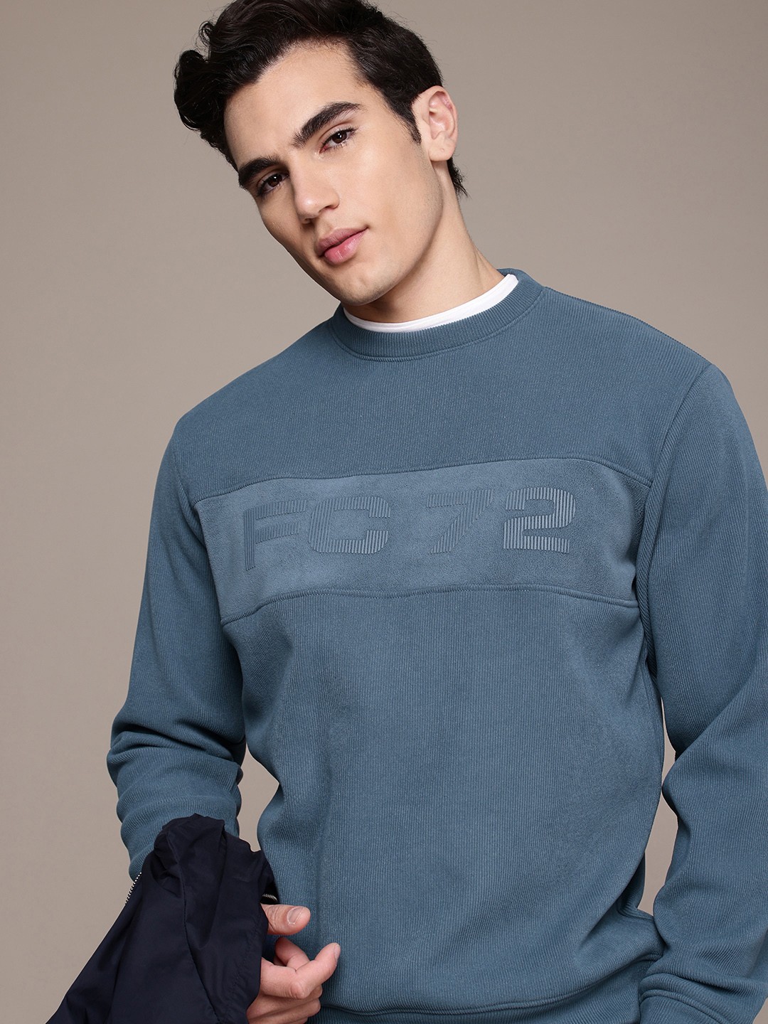 

French Connection Round Neck Printed Sweatshirt, Blue