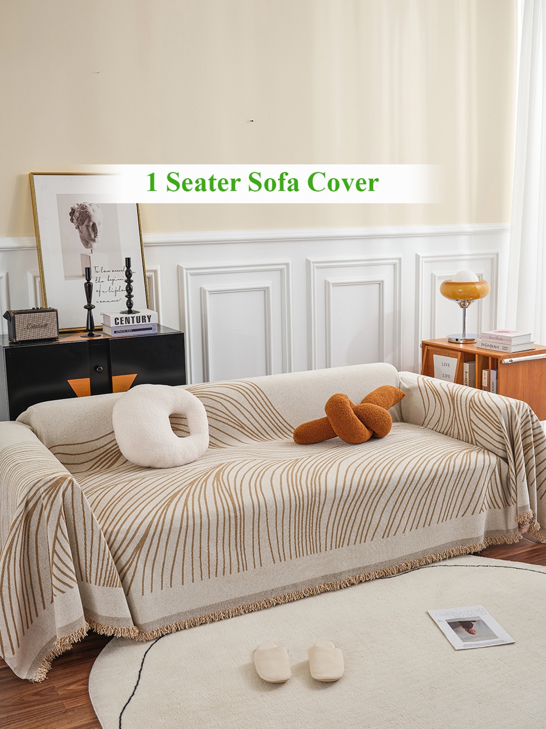 

HOKIPO All Season Brown Printed Chenille 1 Seater Sofa Throw