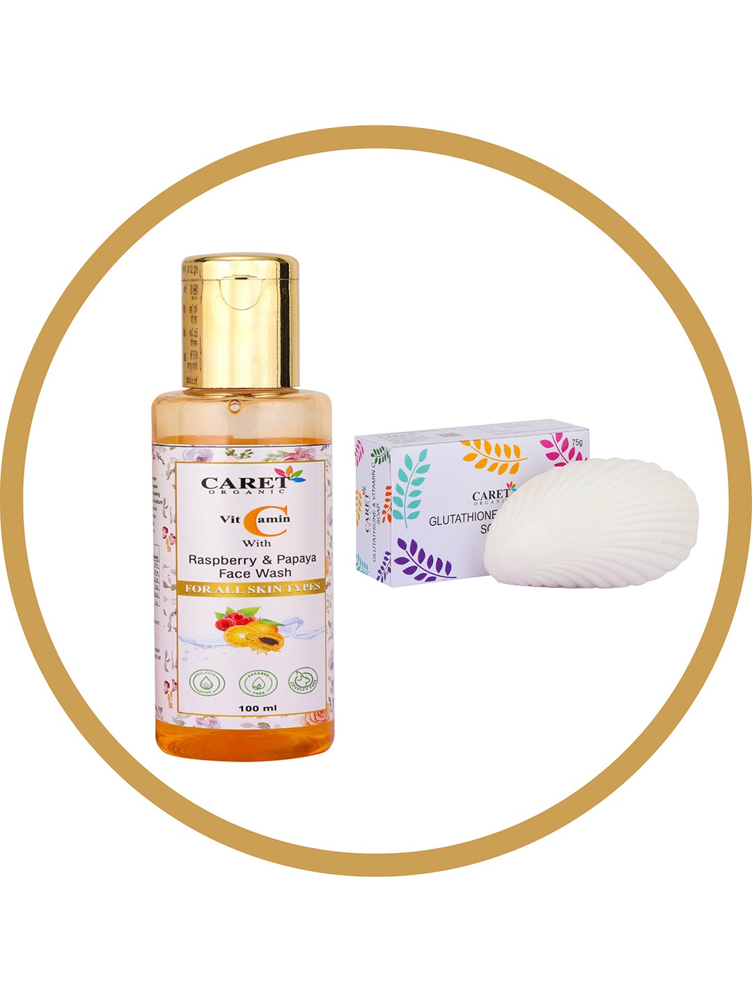 

CARET ORGANIC Set Of 2 Skin Blighting Soap 75 g & Raspberry & Papaya Face Wash-100ml, White