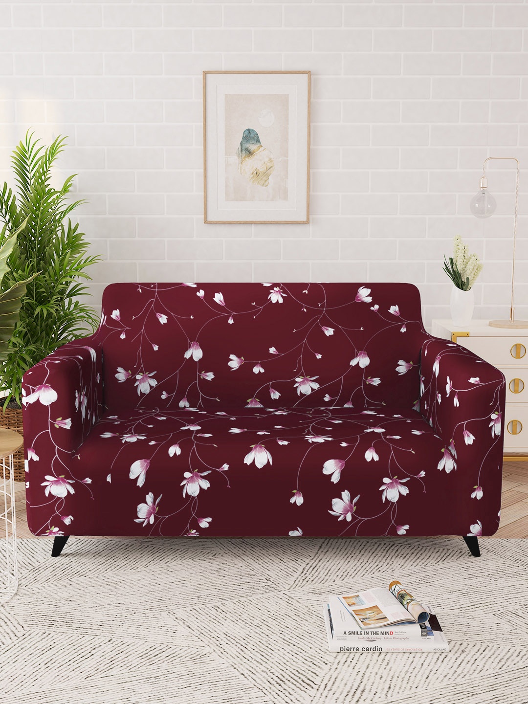 

Story@home Maroon & White Printed 2 Seater Stretchable Sofa Cover With Arms
