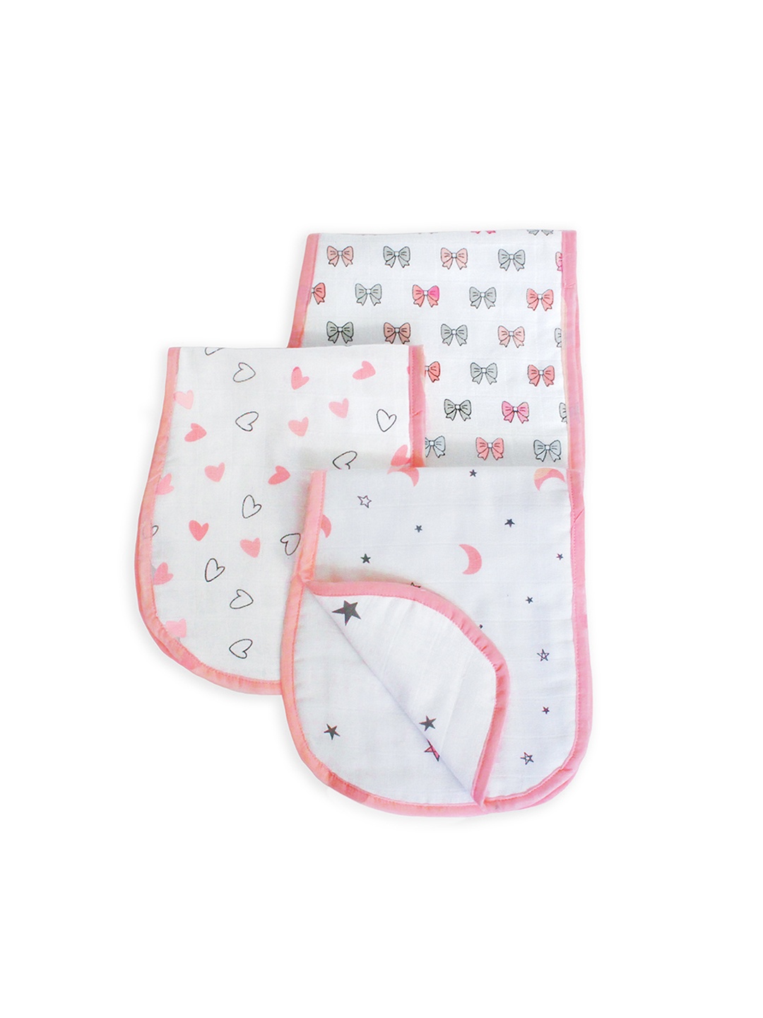 

The White Cradle Infants Pack Of 3 Printed Burp Cloth, Pink