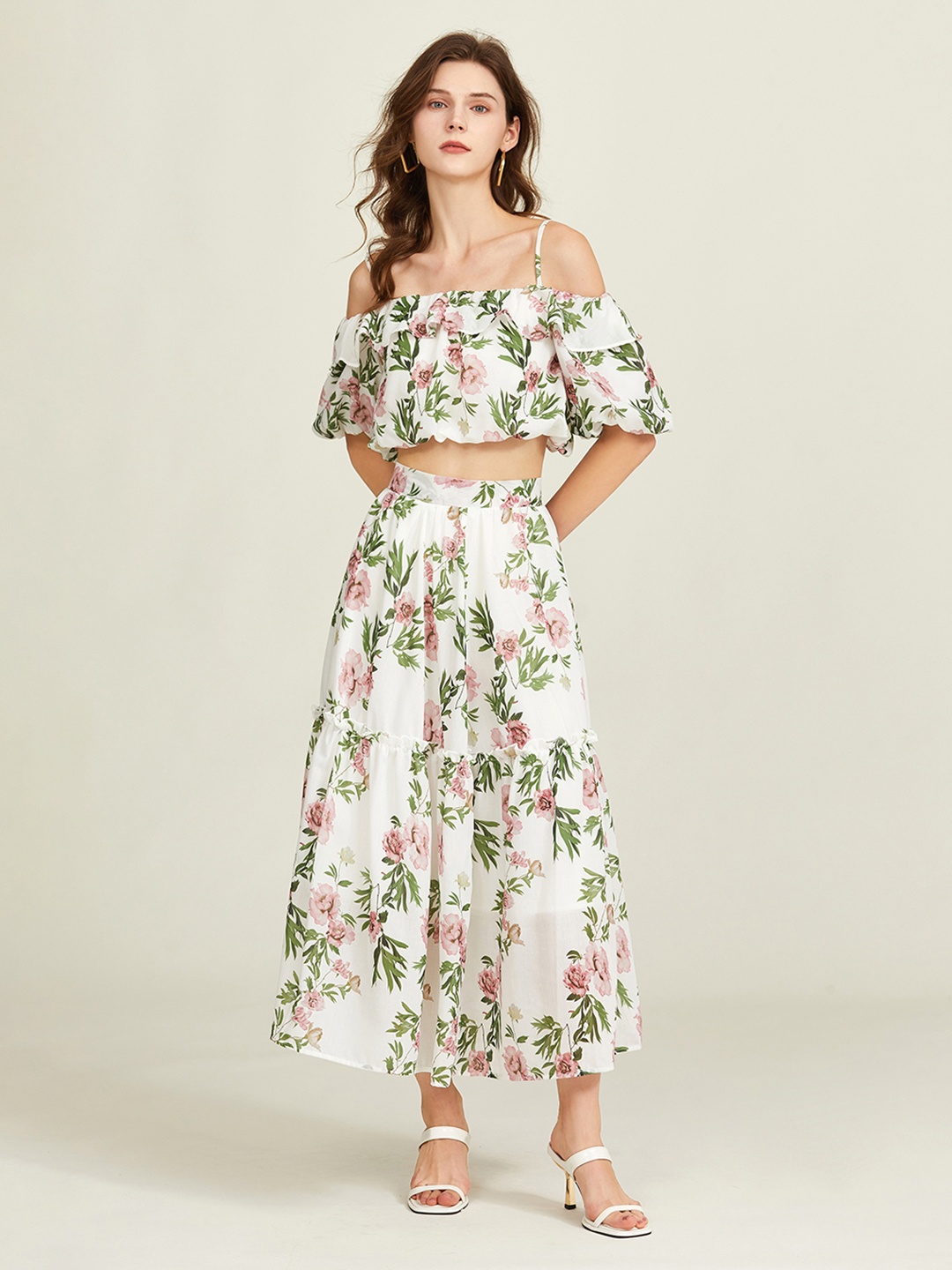 

JC Collection Printed Top With Skirt Co-Ords Set, White
