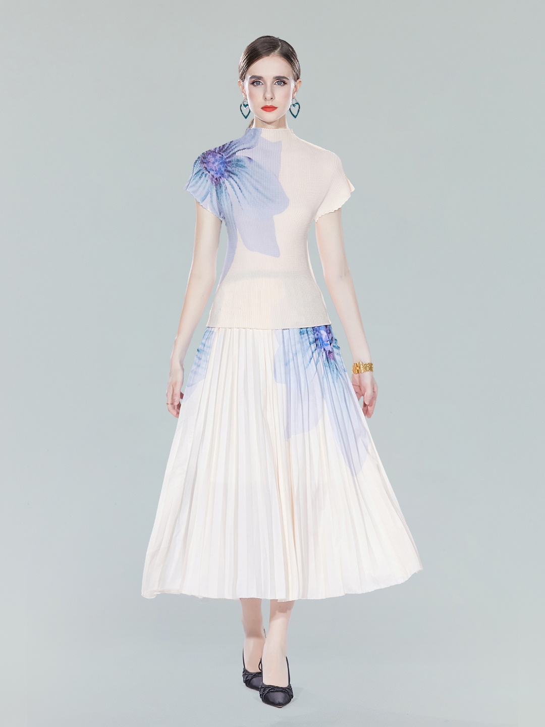 

JC Collection Printed Top With Skirt Co-Ords Set, White