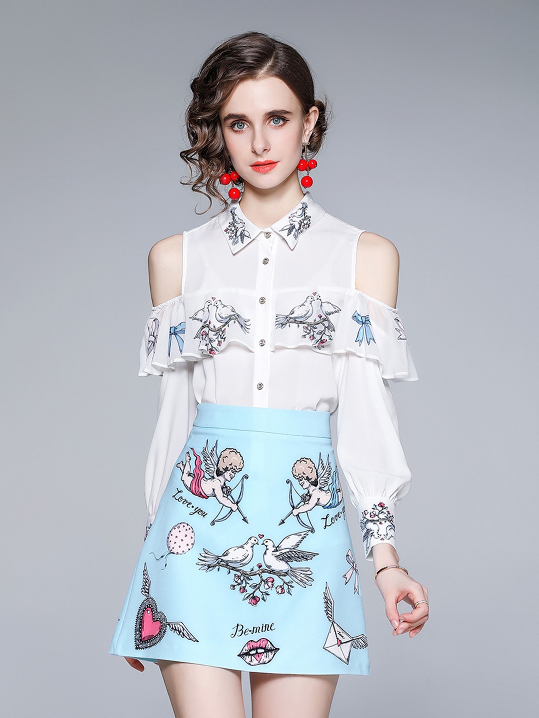 

JC Collection Printed Top With Skirt Co-Ords Set, Blue