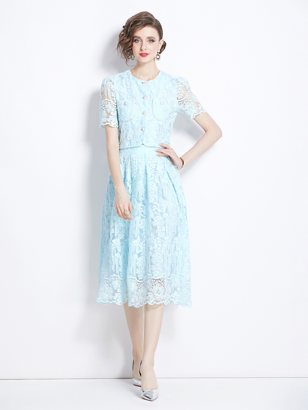 

JC Collection Embroidered Top & Skirt Co-Ords Set, Blue