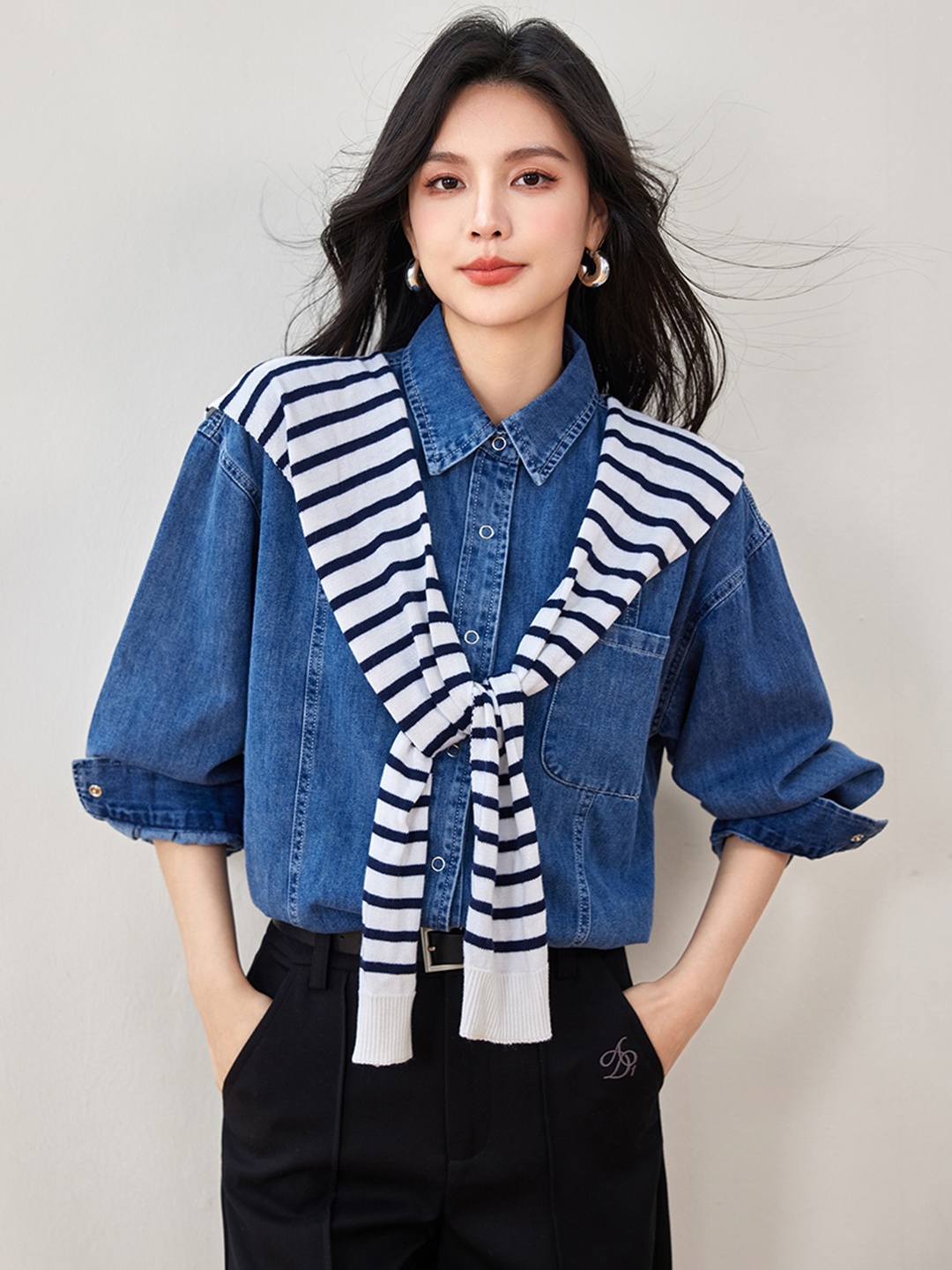 

JC Collection Women Opaque Striped Casual Shirt, Blue