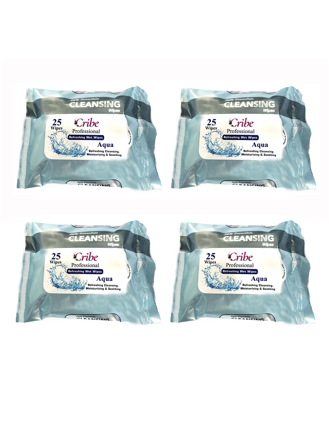 

CRIBE Set Of 4 Aqua Wet Cleansing Wipes With Vitamin C - 25 Wipes Each, White
