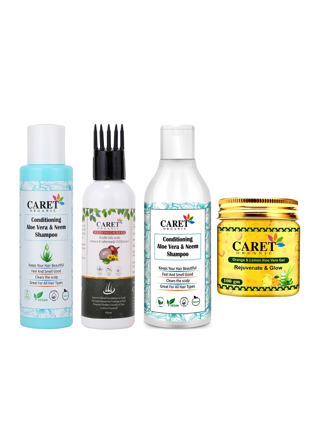 

CARET ORGANIC Shampoo, Red Onion Seed Hair Oil, Aloe Vera Gel, White