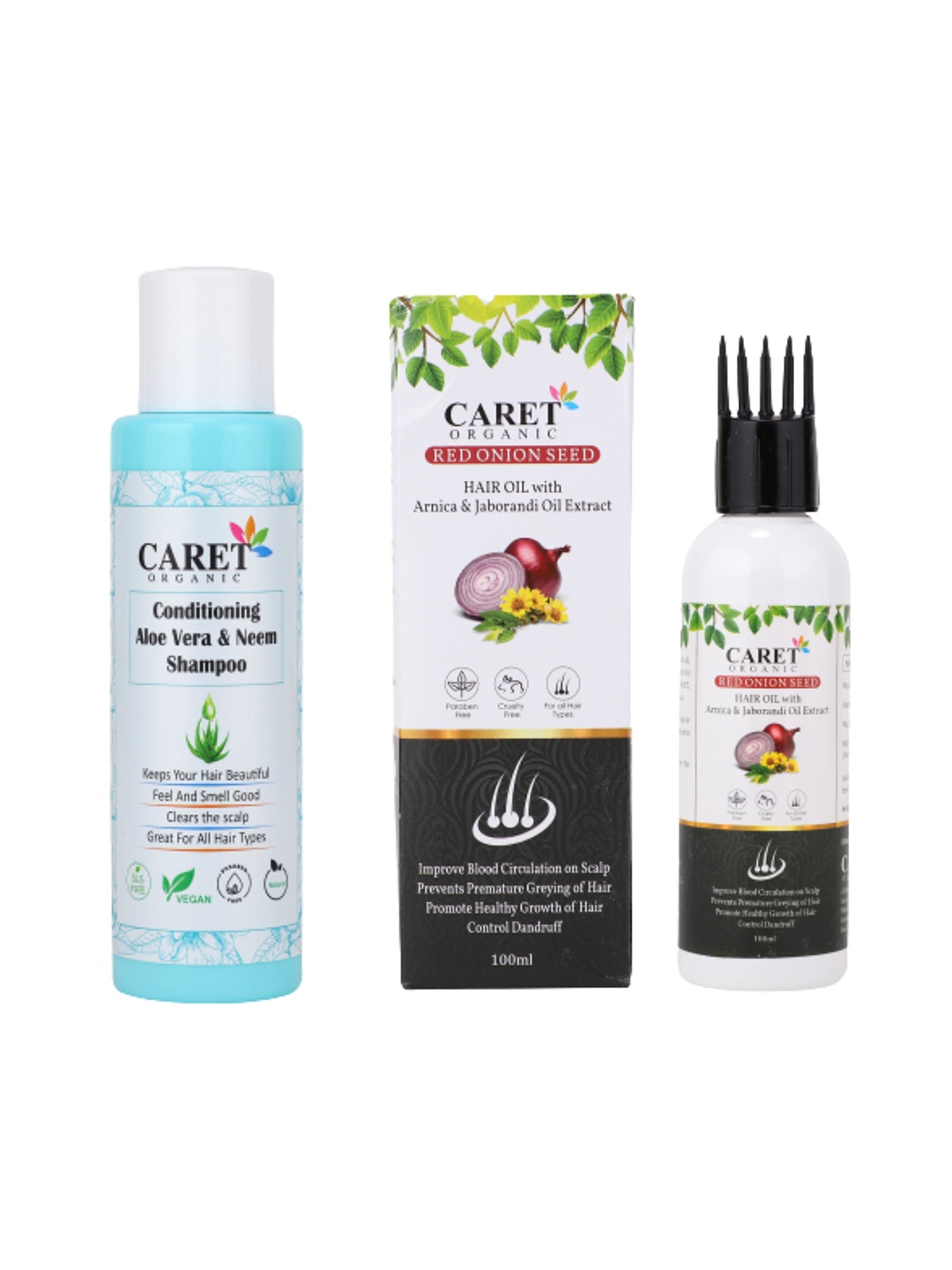 

CARET ORGANIC Conditioning Aloe Vera Shampoo 100 ml With Red Onion Seed Hair Oil 100 ml, White