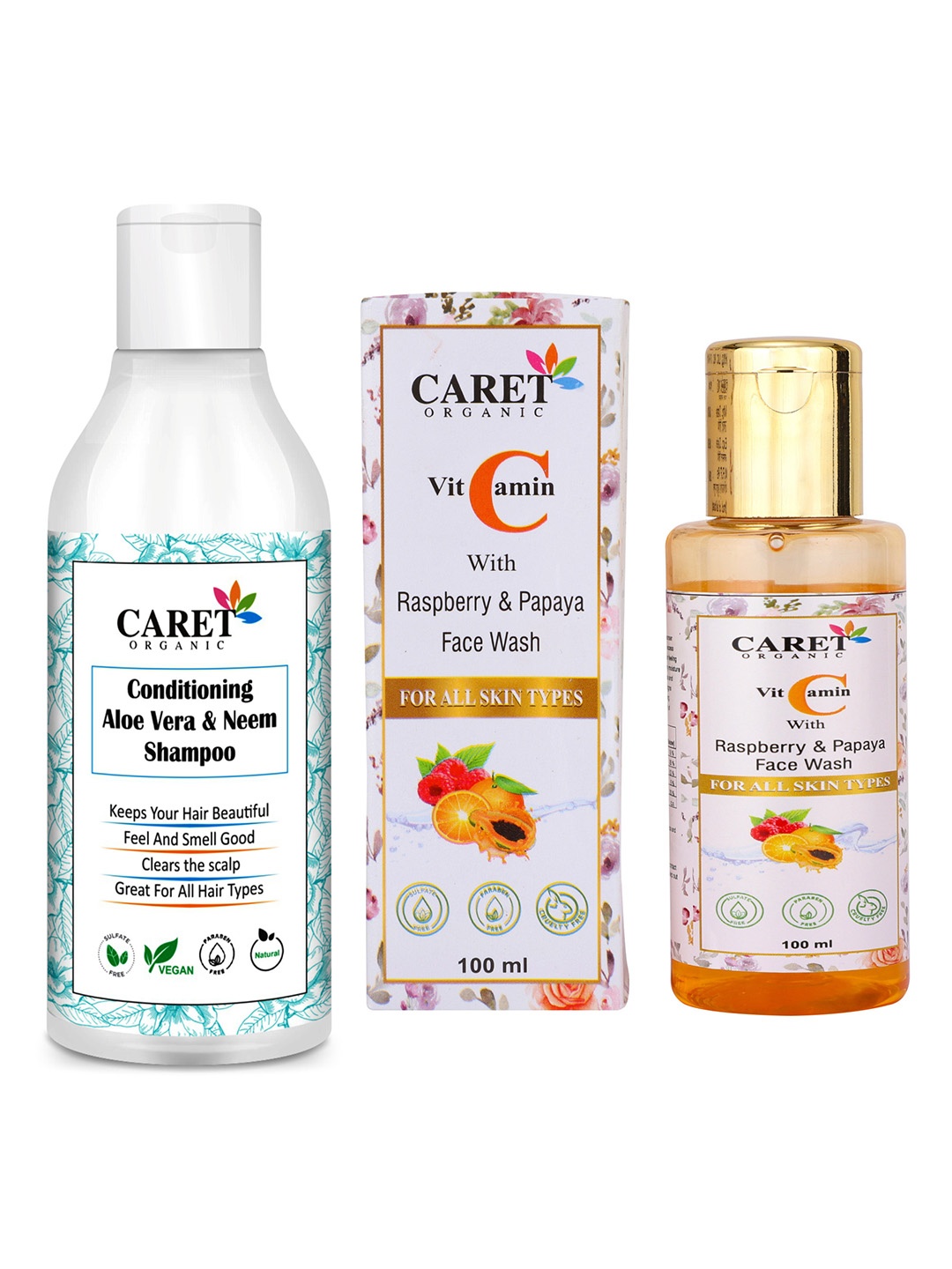 

CARET ORGANIC Aloe vera & Neem Shampoo- 200 ml & Vitamin C Face Wash Combo - 100 ml, White