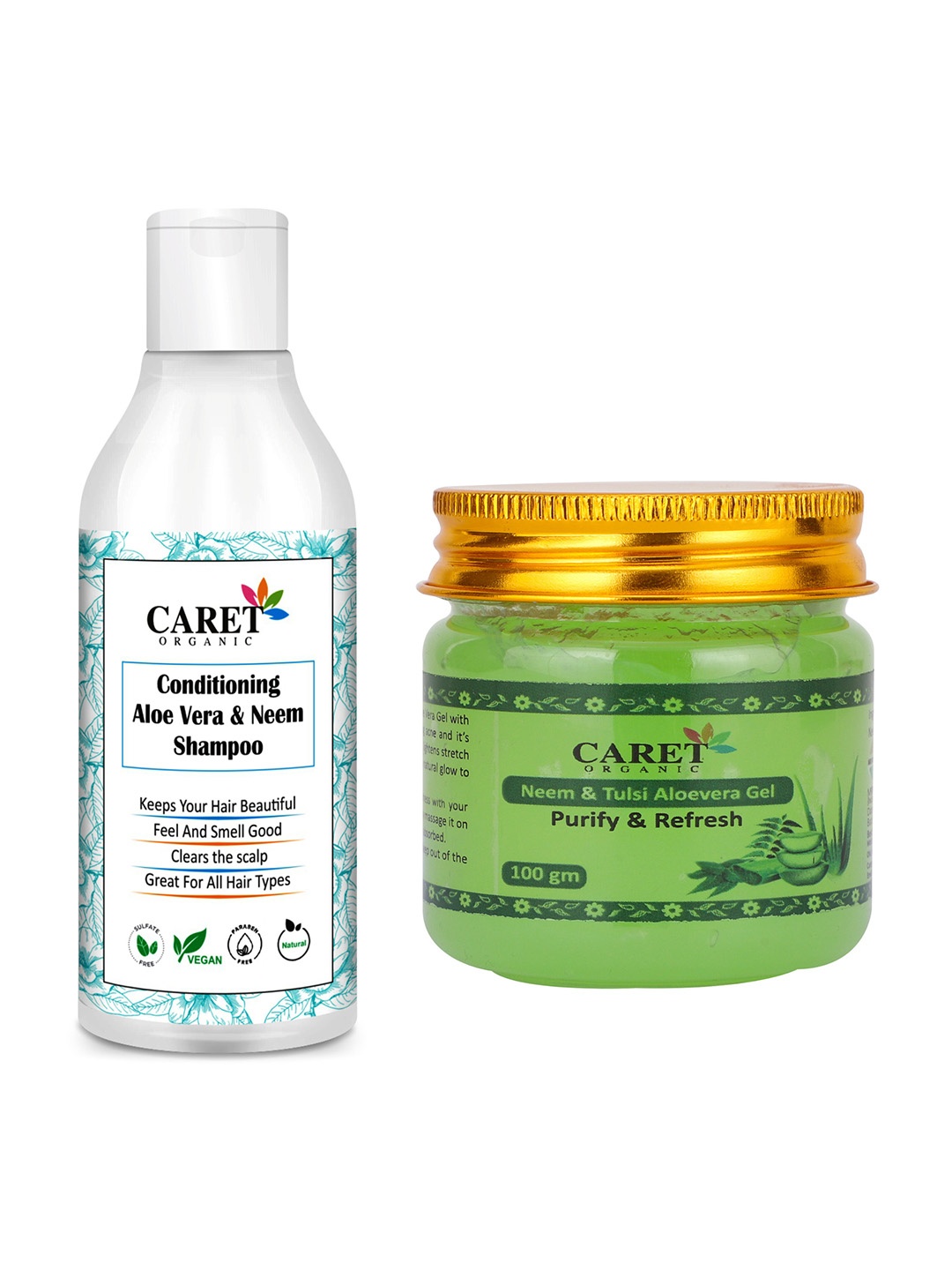 

CARET ORGANIC Aloe vera & Neem Shampoo-200 ml & Neem, Tulsi Aloevera Gel Combo -100 g, White