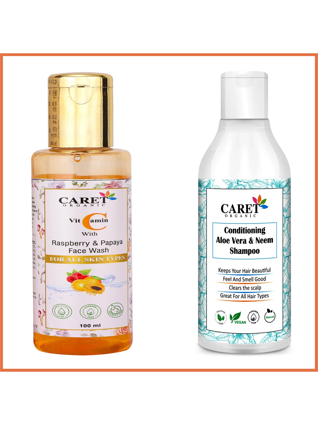 

CARET ORGANIC Aloe vera & Neem Shampoo- 200 ml & Vitamin C Face Wash Combo - 100 ml, White