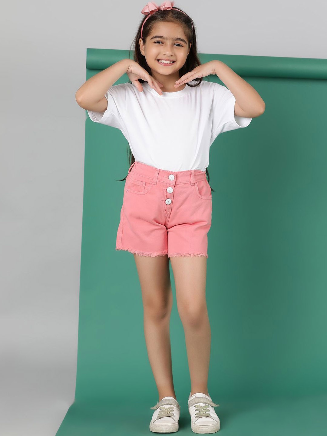 TALES & STORIES Girls Washed Outdoor Shorts, Pink