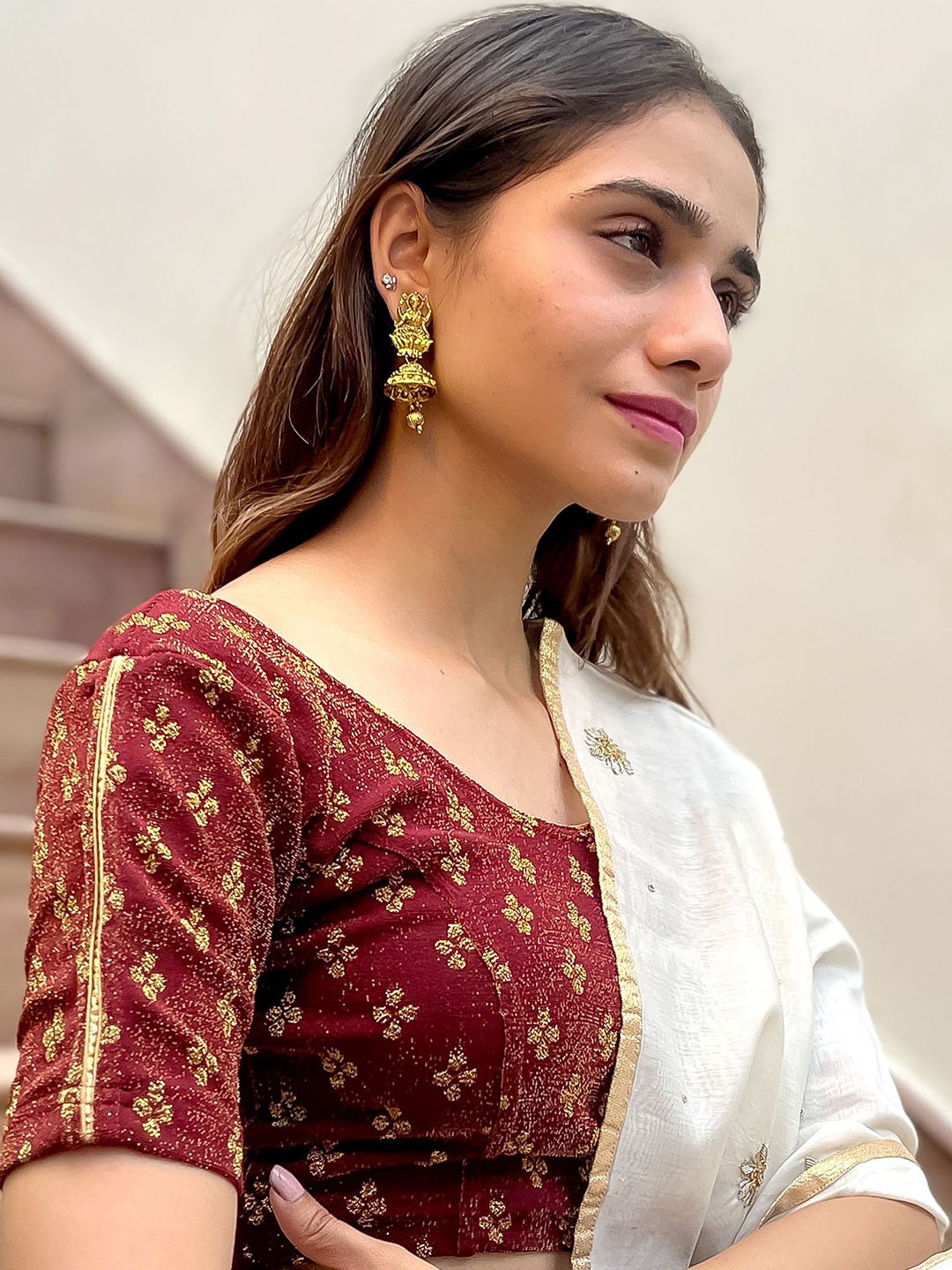 

Bindigasm's Advi Zari Embellished Stretchable Saree Blouse, Maroon