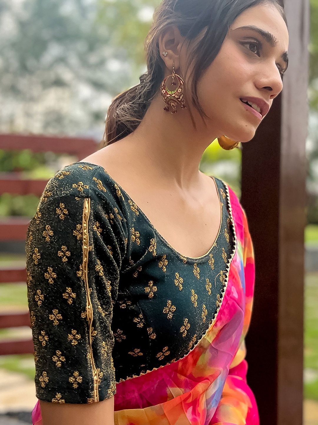 

Bindigasm's Advi Zari Embellished Stretchable Saree Blouse, Teal