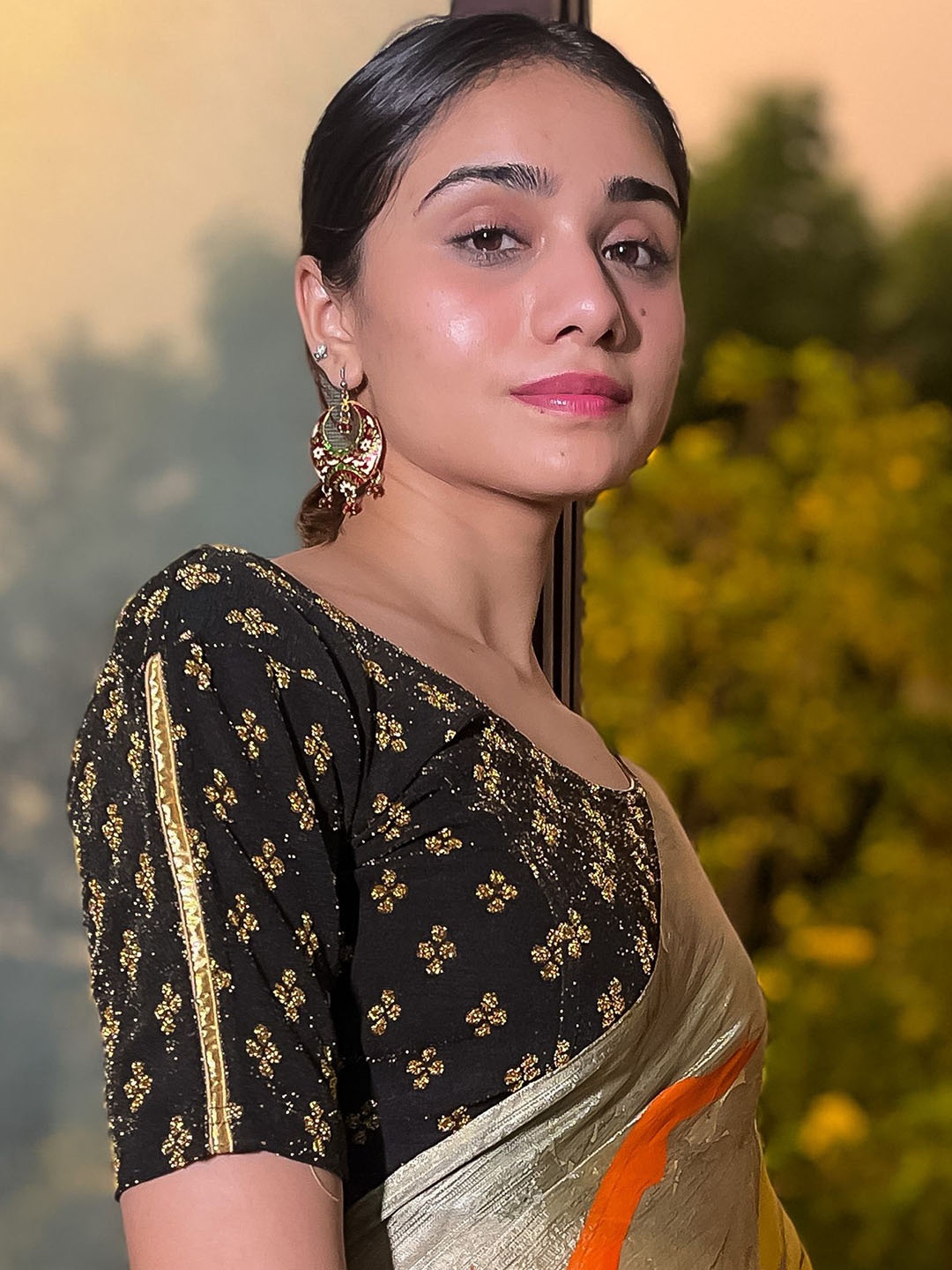 

Bindigasm's Advi Zari Embellished Stretchable Saree Blouse, Black