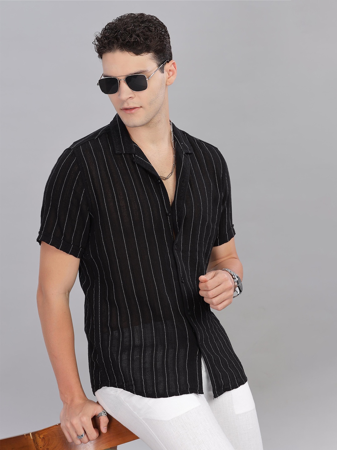 

HERE&NOW Men Slim Fit Opaque Casual Shirt, Black