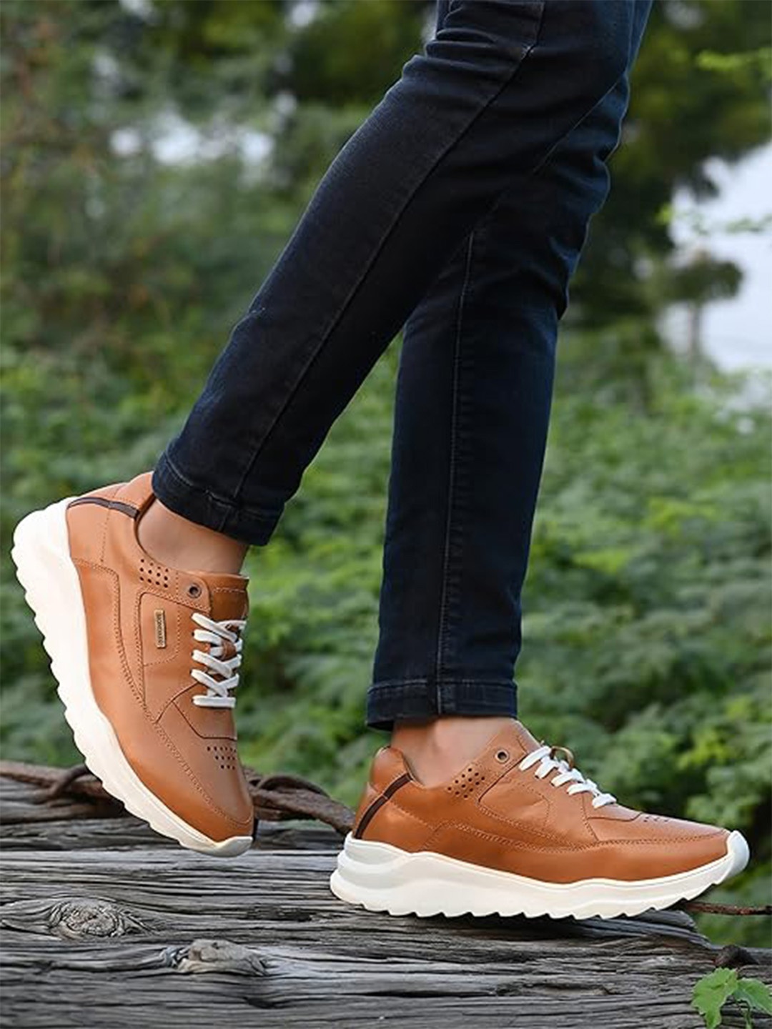 

MONDAIN Men Lace-Ups Leather Solid Smart Casual Sneakers, Tan