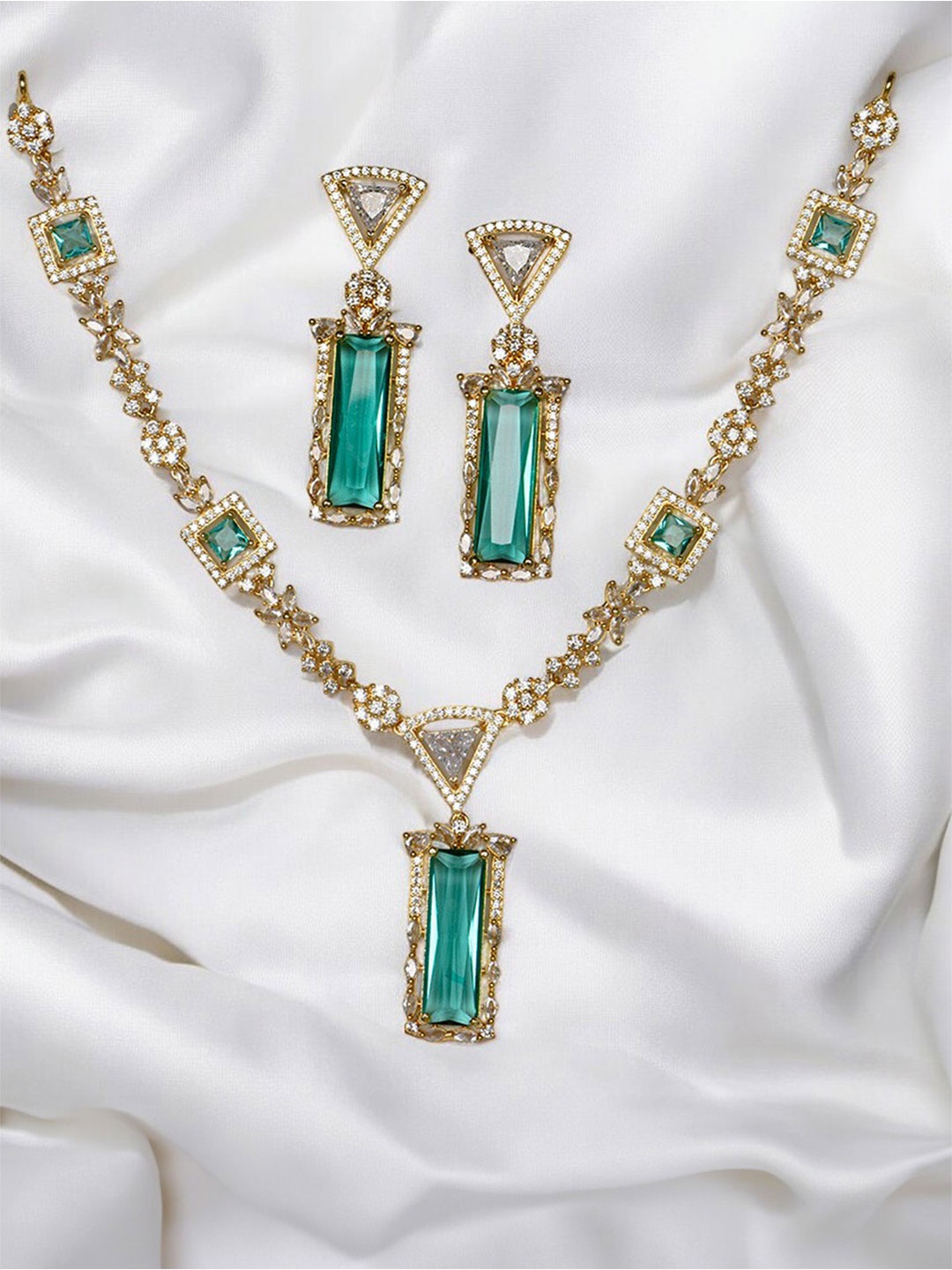 

SHARLEEZ Rhodium-Plated American Diamond Stone Studded Jewellery Set, Gold