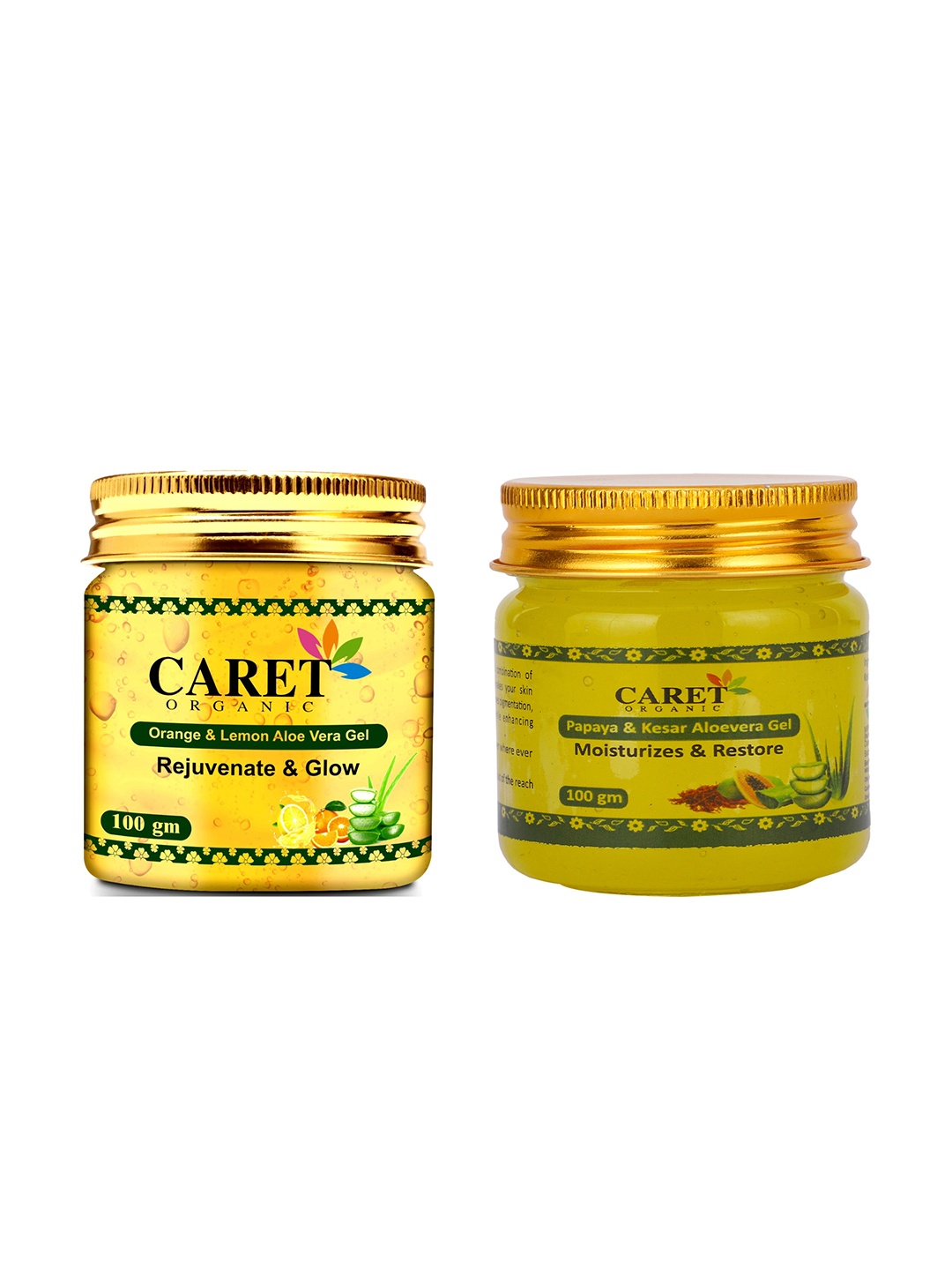 

CARET ORGANIC Orange, Lemon Aloevera Gel & Papaya, Kesar Aloevera Gel 100 g Each, White