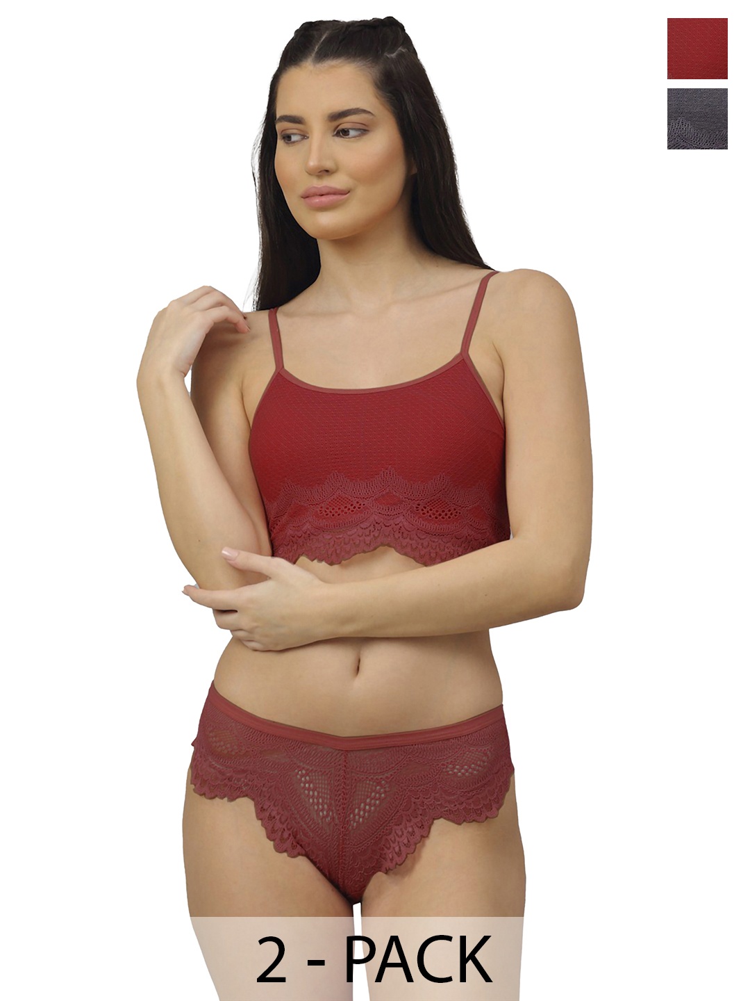 

Aamarsh Women Pack Of 2 Mid-Rise No Padded Lingerie Set, Maroon