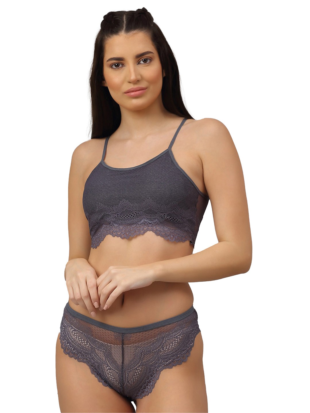 

Aamarsh Women Mid-Rise Non Padded Lingerie Set, Grey