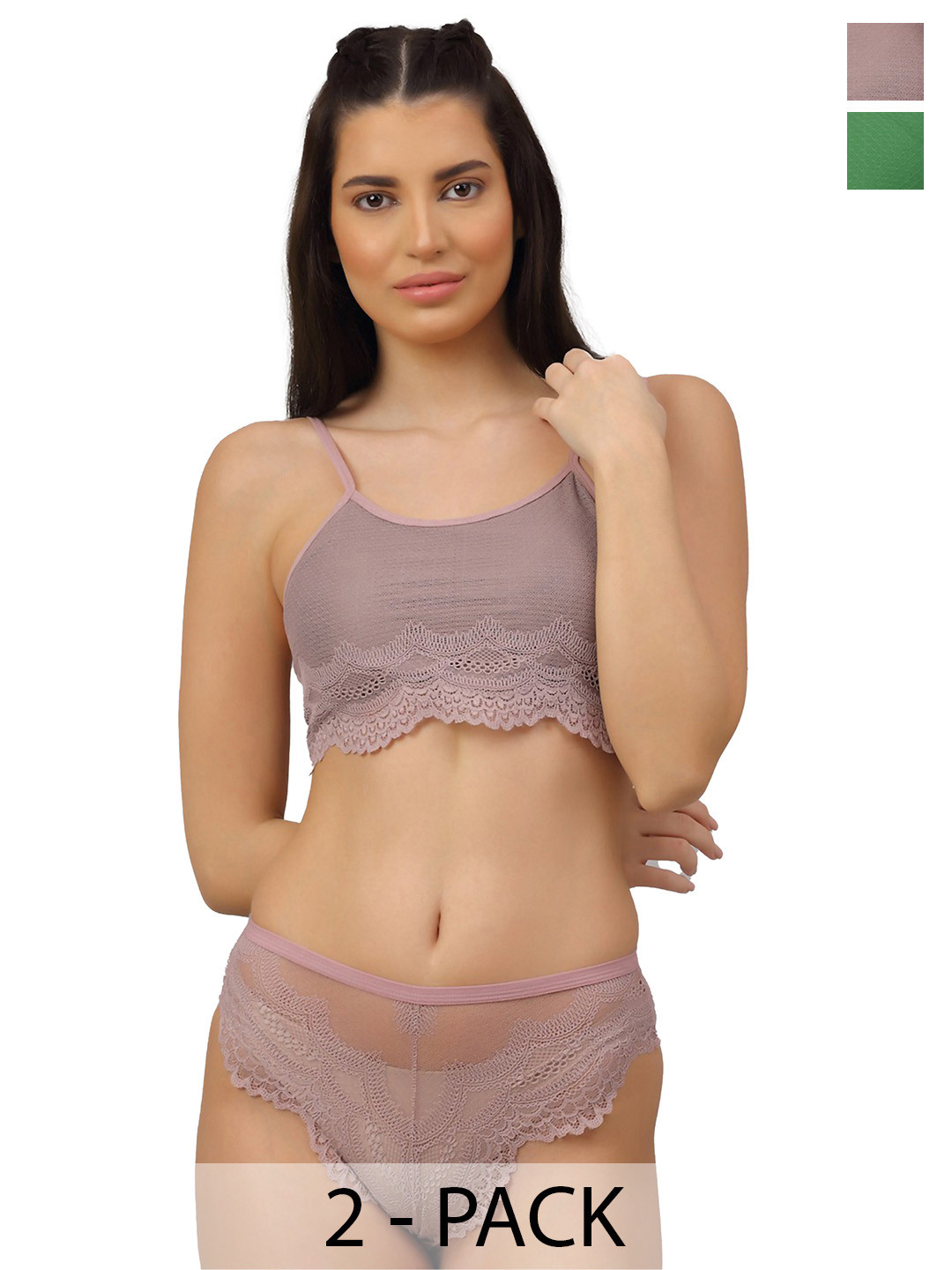 

Aamarsh Pack Of 2 Self-Design Lingerie Sets AD_B_Sana-Set2, Green