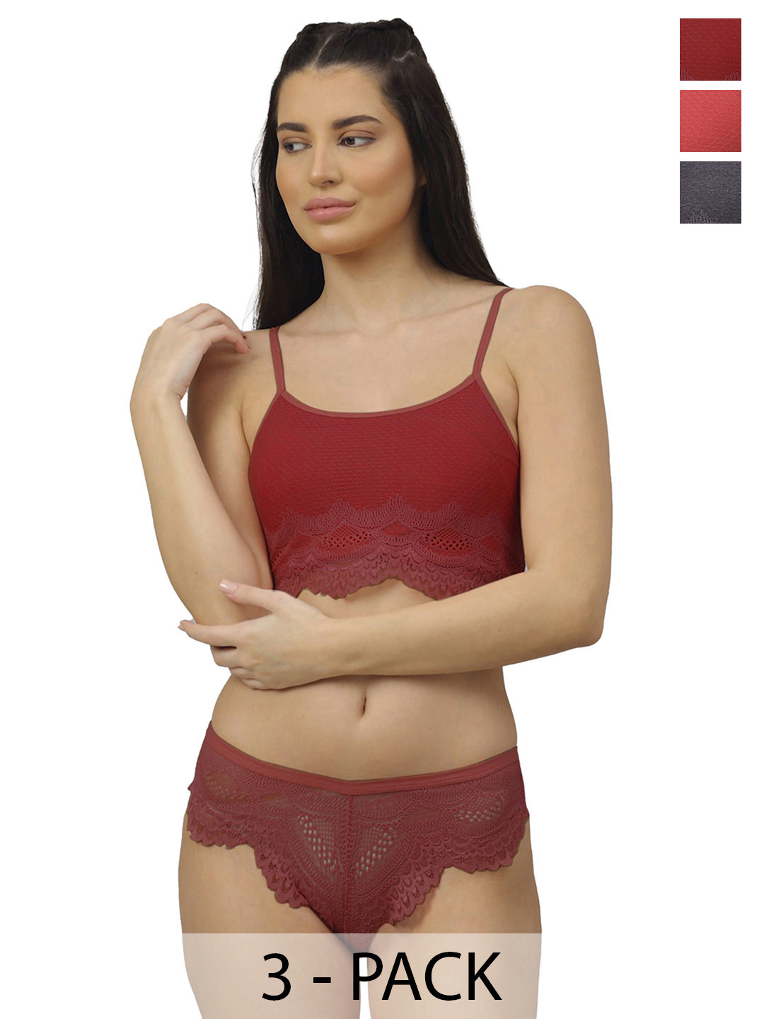 

Aamarsh Women Pack Of 3 Self Design Lingerie Set, Pink