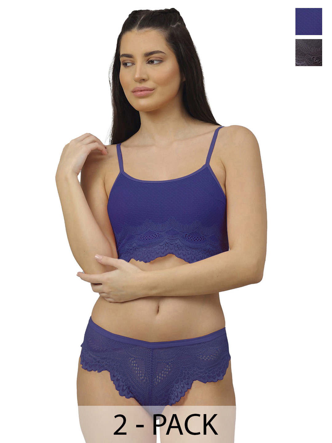 

Aamarsh Women Mid-Rise No Padded Lingerie Set Pack Of 2, Blue