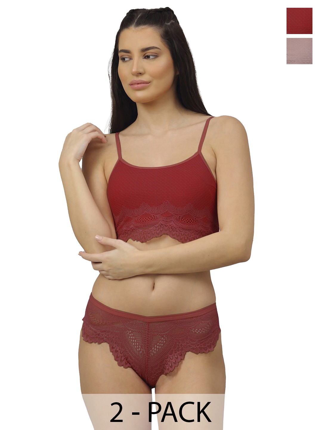 

Aamarsh Women Pack Of 2 Self-Design Lingerie Sets, Maroon
