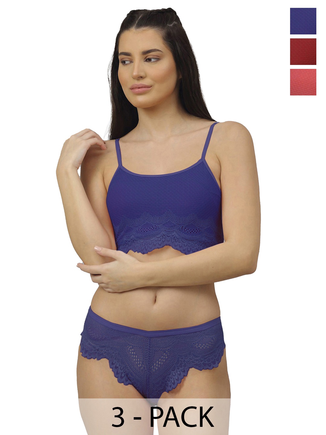 

Aamarsh Women Pack Of 3 Self Design Lingerie Set, Blue