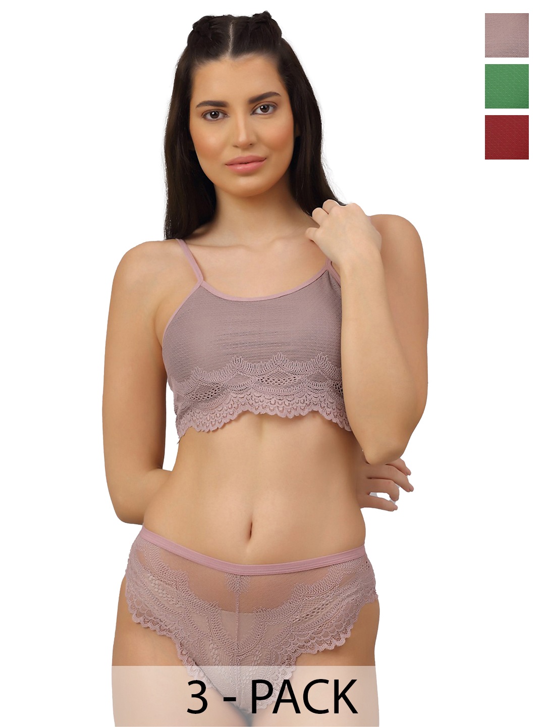 

Aamarsh Pack Of 3 Non-Wired Non Padded Lingerie Set, Maroon