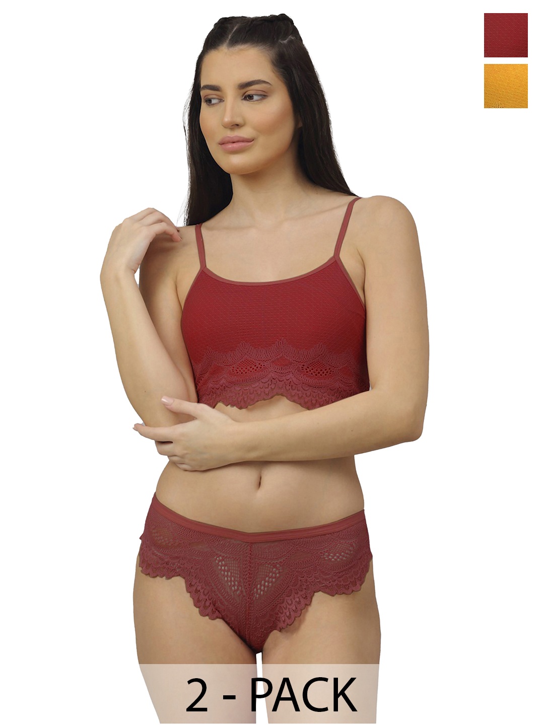 Aamarsh Pack Of 2 Self Design Lingerie Set, Maroon