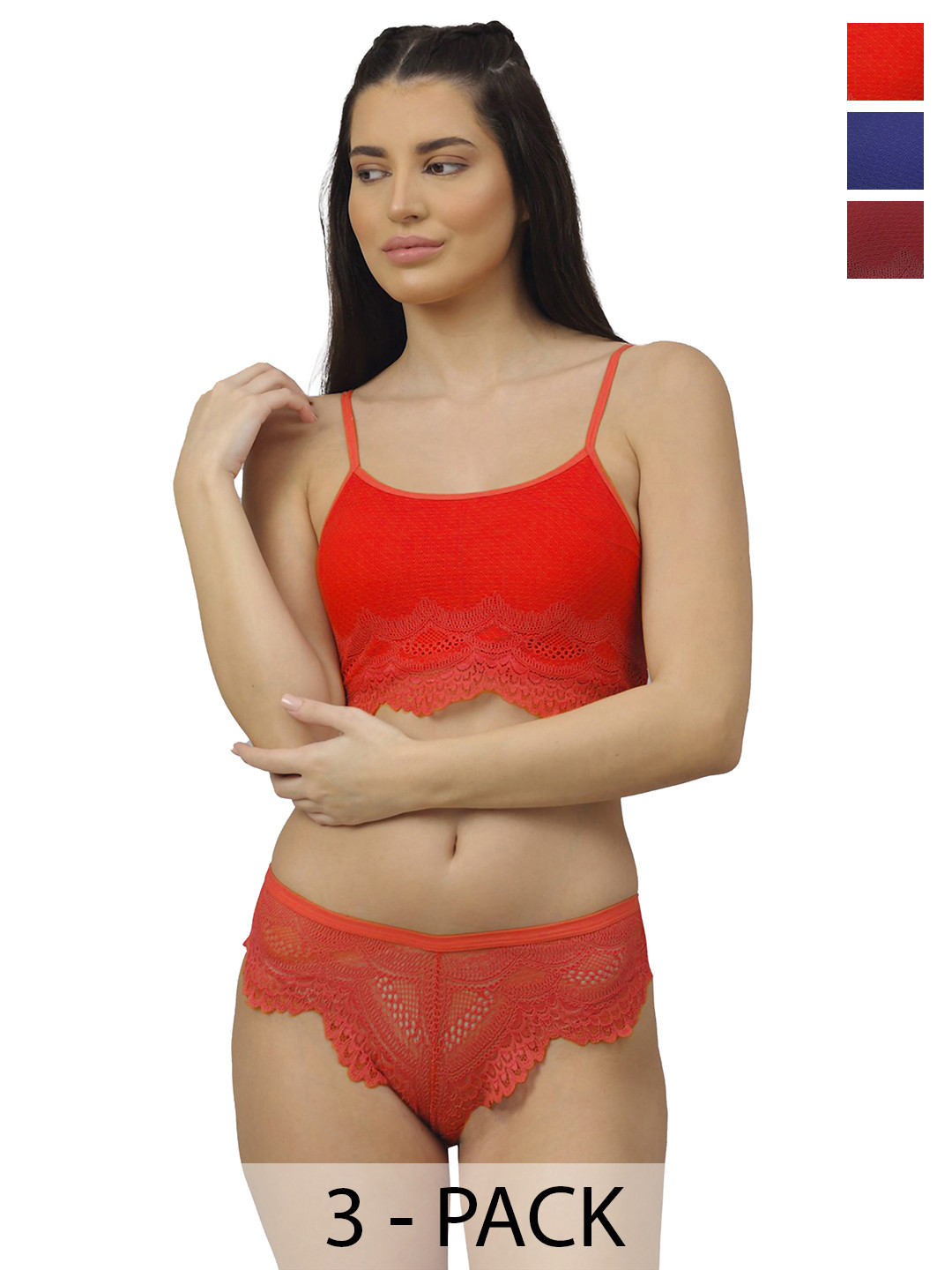 

Aamarsh Pack Of 3 Self-Design Lingerie Sets AD_B_Sana-Set3, Red