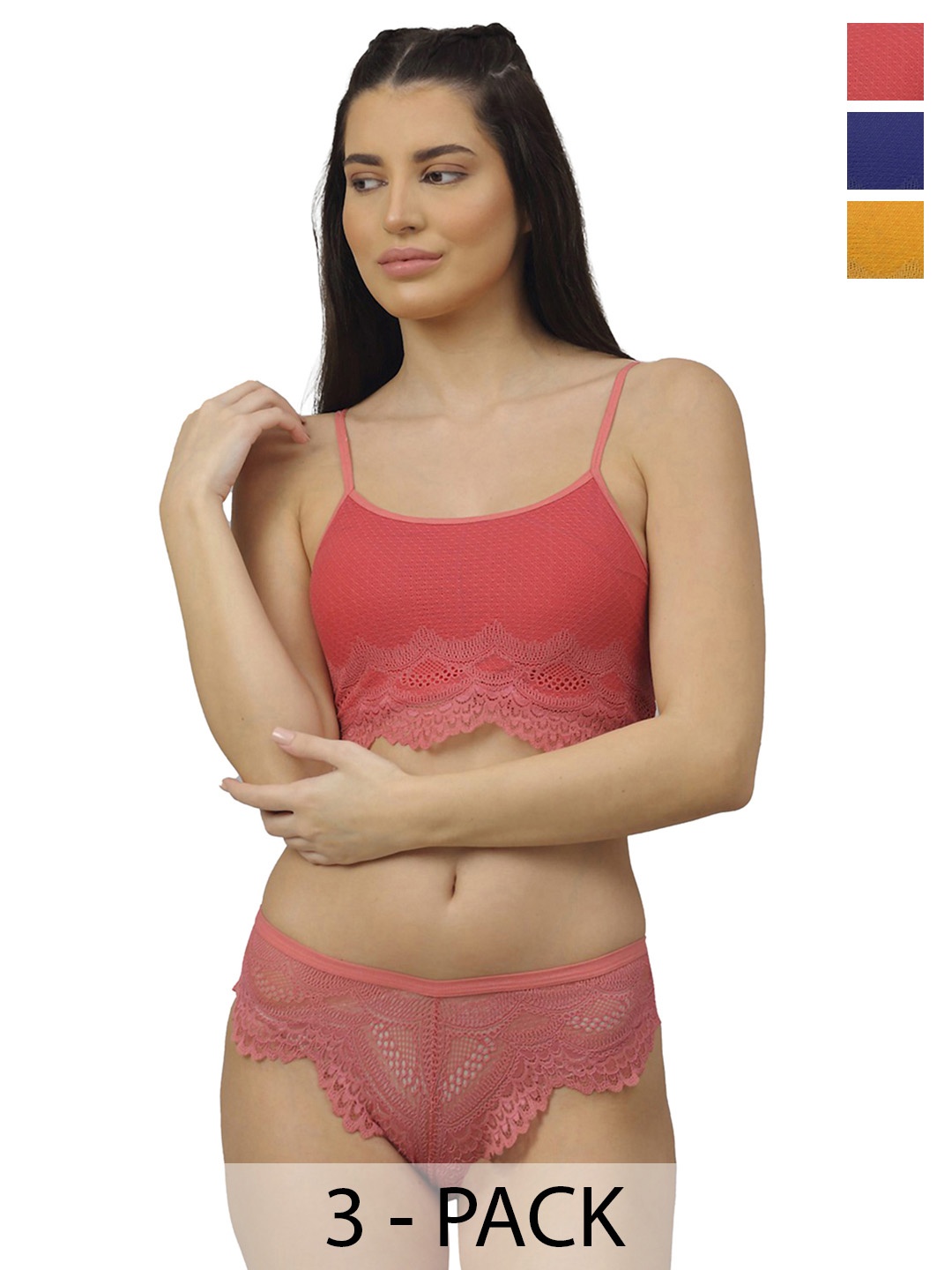 

Aamarsh Women Pack Of 3 Self Design Lingerie Set, Red