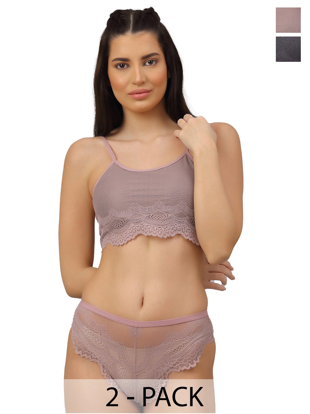 

Aamarsh Women Pack Of 2 Self-Design Non Padded and Non-Wired Lingerie Sets AD_B_Sana-Set2, Purple