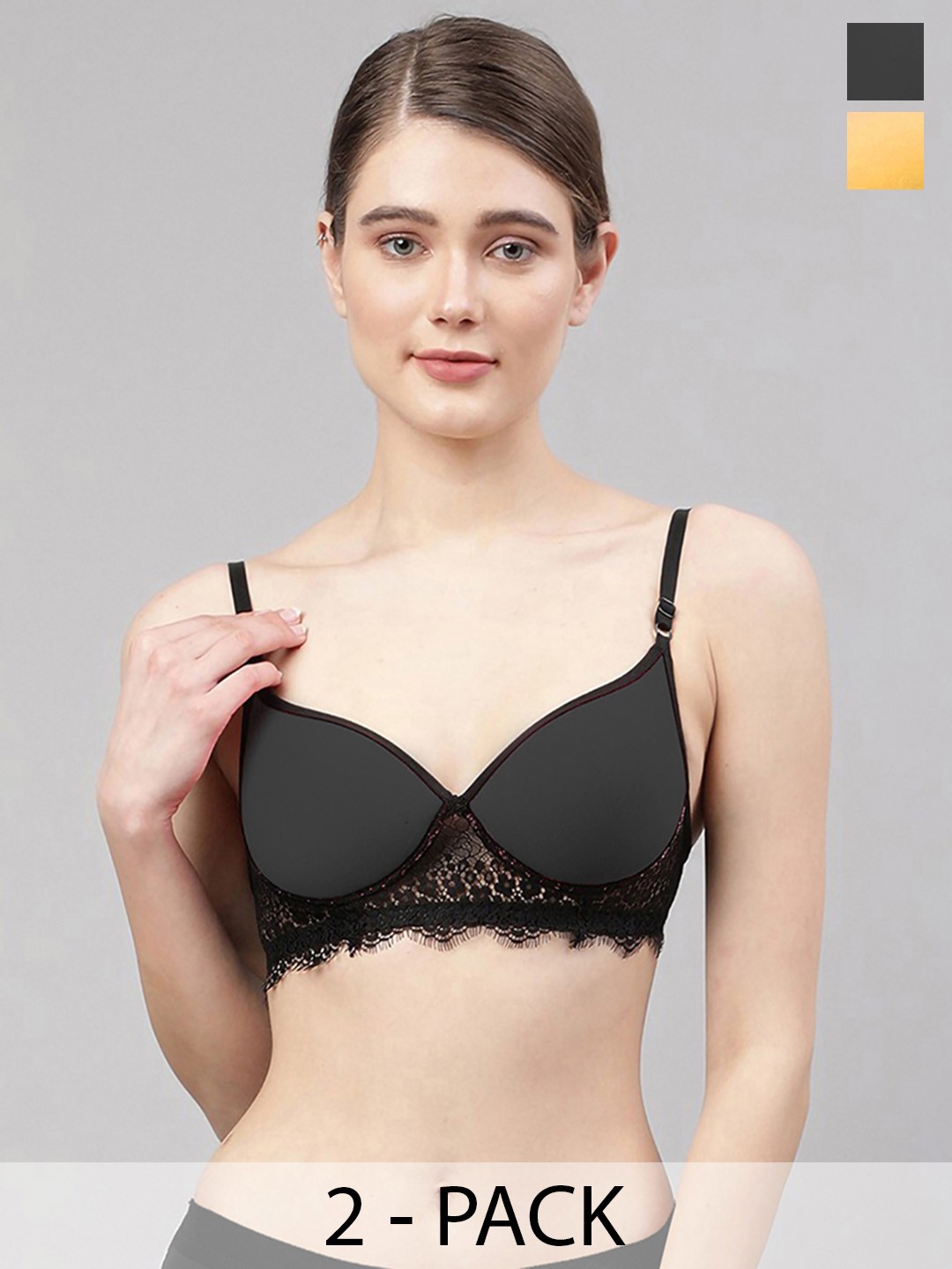 

Aamarsh Pack Of 2 Self Design Lingerie Set AD_A_Cupri Set2, Black